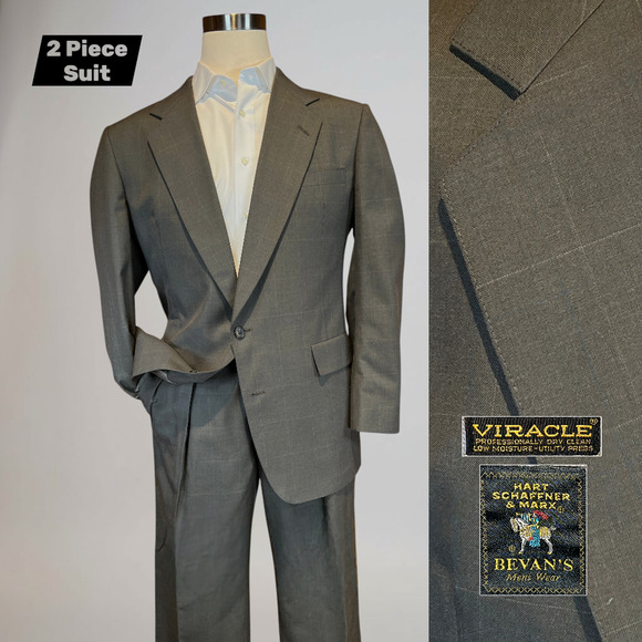 Hart Schaffner Marx Other - Vtg Hart Schaffner Marx 42R 34x29 Taupe Brown Plaid Classic Suit Viracle
